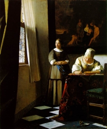 Vermeer, Lady writing a letter with her maid, tratto da www.ibiblio.org